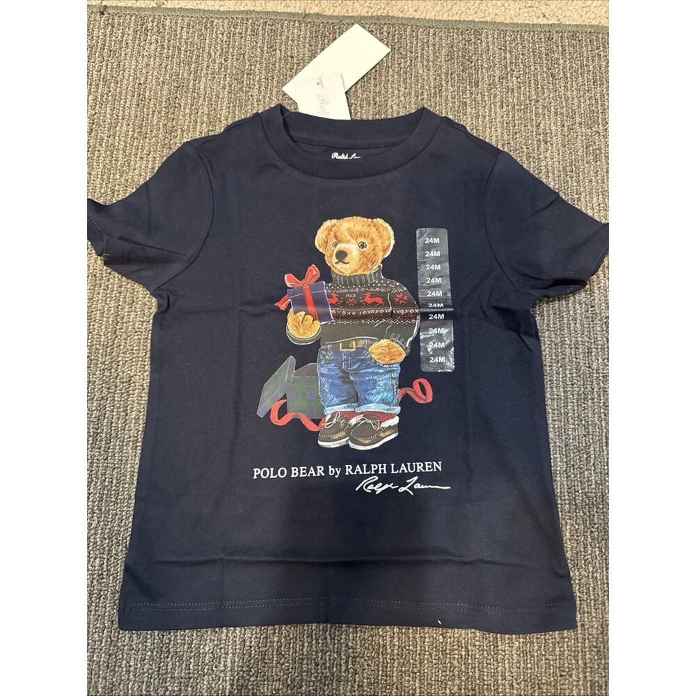 NWT, Boys POLO RALPH LAUREN Navy Short Sleeved Polo Bear T-Shirt. Size 24M